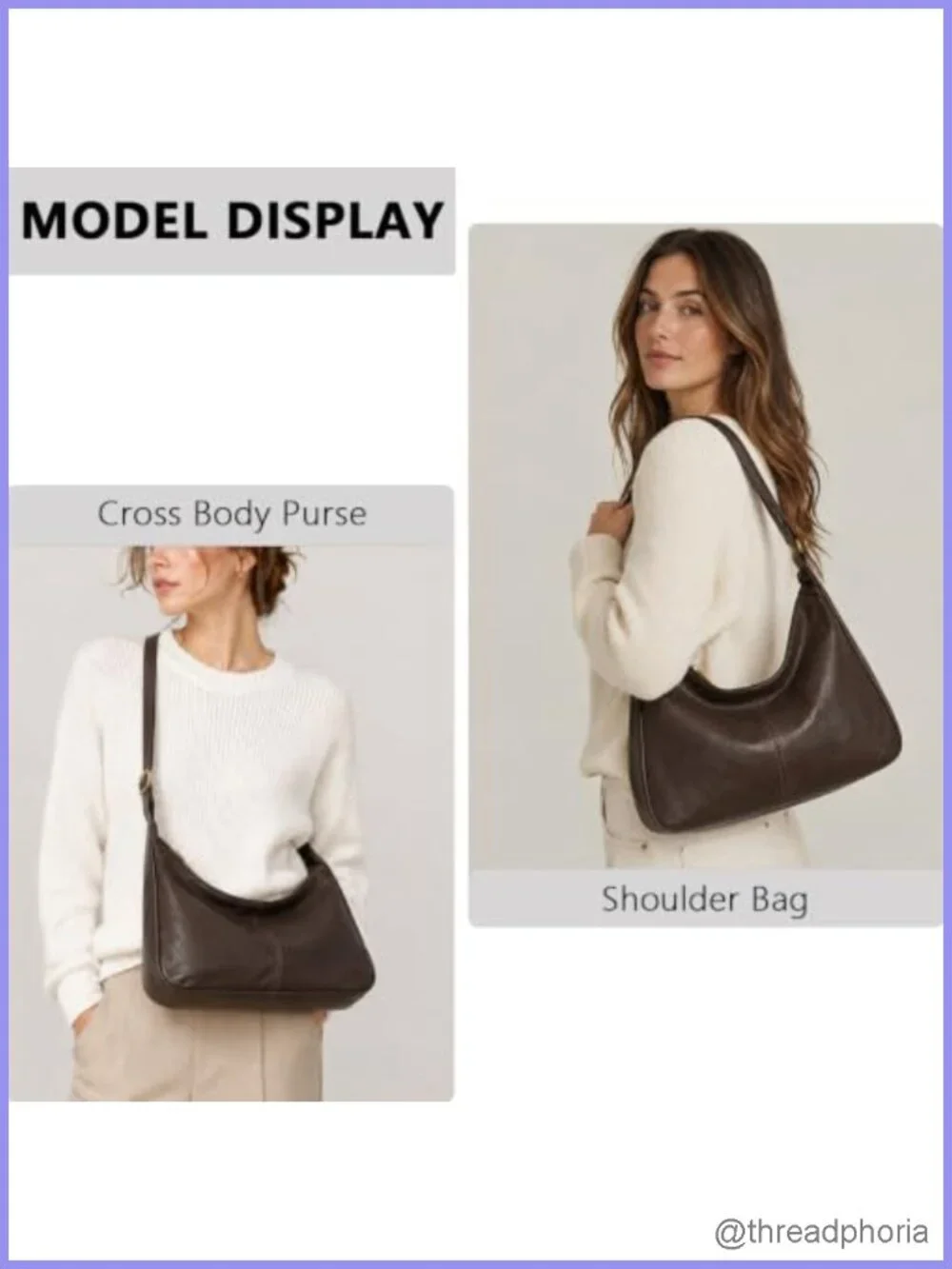 Vegan Leather Hobo Bag - Slouchy Shoulder Tote, Foldable, Adjustable Strap